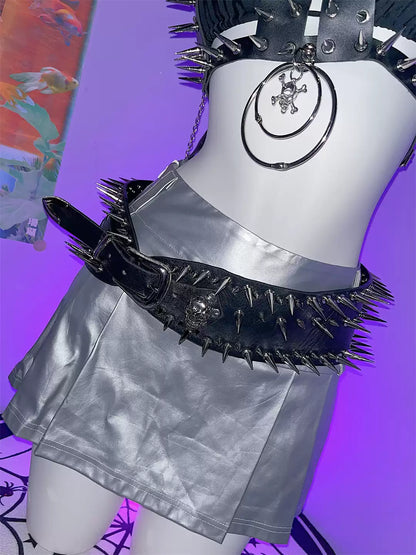 Steampunk Y2K Hip Hop Dark Rivet Skeleton Belt