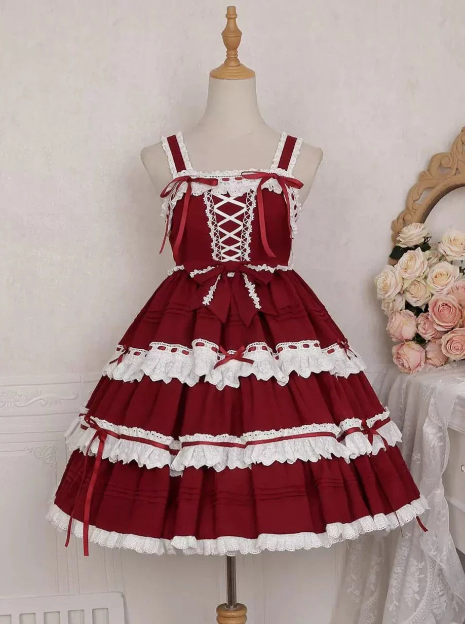 サスペンダードレスデザインレースアップ