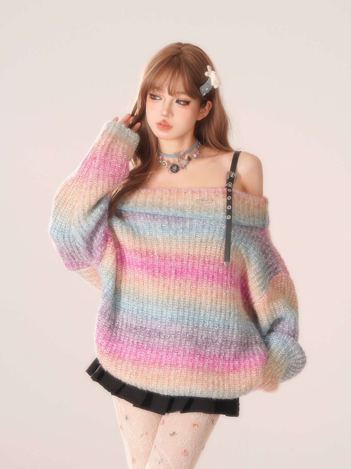 Off-Shoulder-Bordüren-Top Bunt