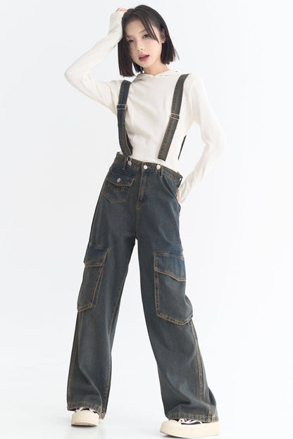 Jeans mit weitem Bein und Taschen