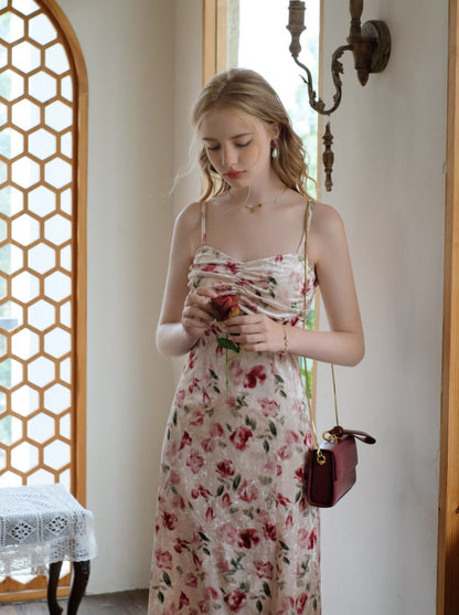 レトロドレス フラワーサスペンダー チェリーレッド