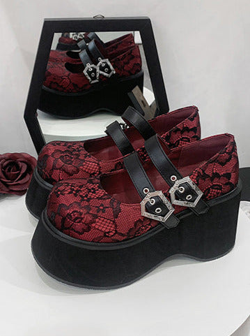 Gothic Round Retro Platform Toe Shoes Matte Punk Lace