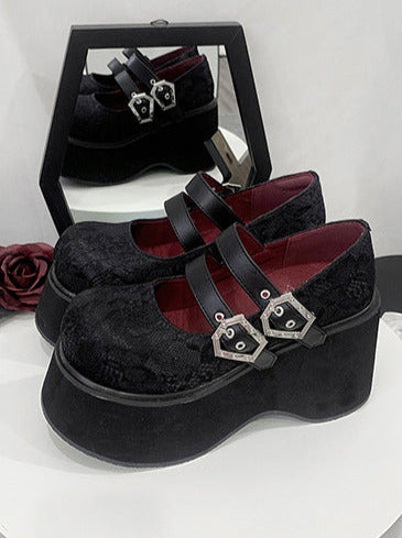 Gothic Round Retro Platform Toe Shoes Matte Punk Lace