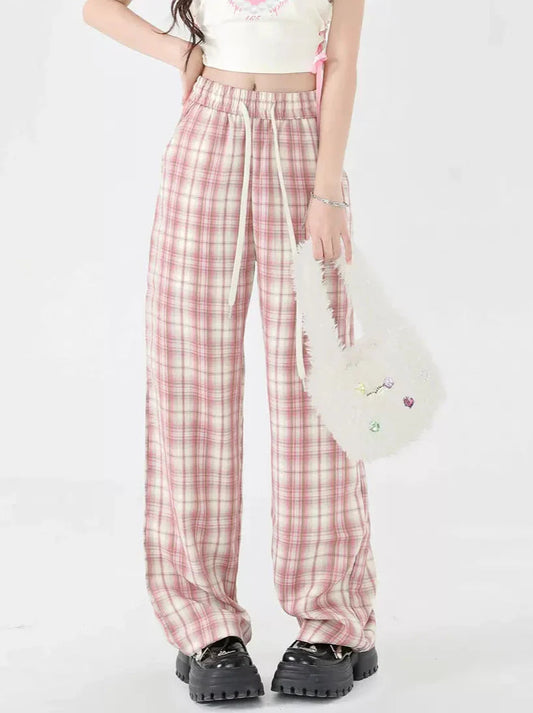 Pants Casual Check Pink