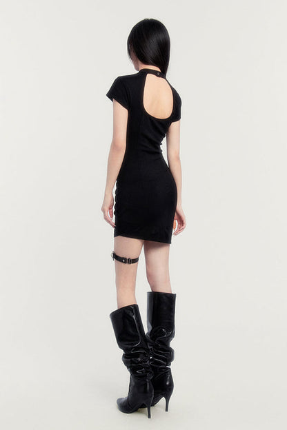 ネックレターロゴドレス ハーフタイト