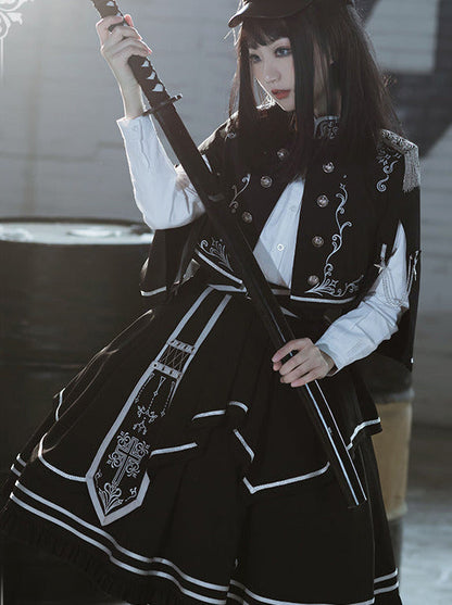 アーミーアップロースカートブルンブルケープダークミリタリーバトルジャケットユニフォームセット