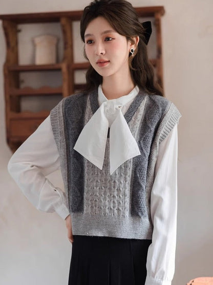 Vest Contrast Sweater Stripe V-Neck