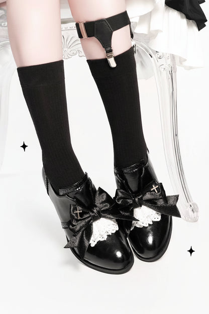 Black Waltz Gothic Lolita Velvet Mid-Heel Shoes
