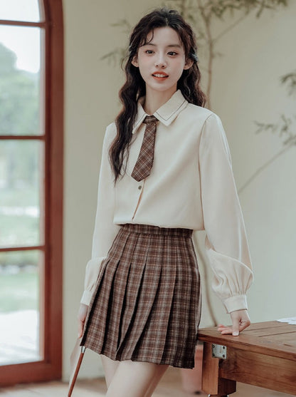 Vest College Skirt Colored Checked Knit Retro Shirt
