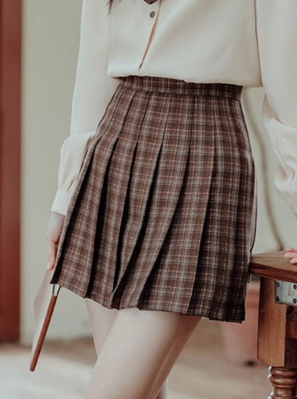 Vest College Skirt Colored Checked Knit Retro Shirt