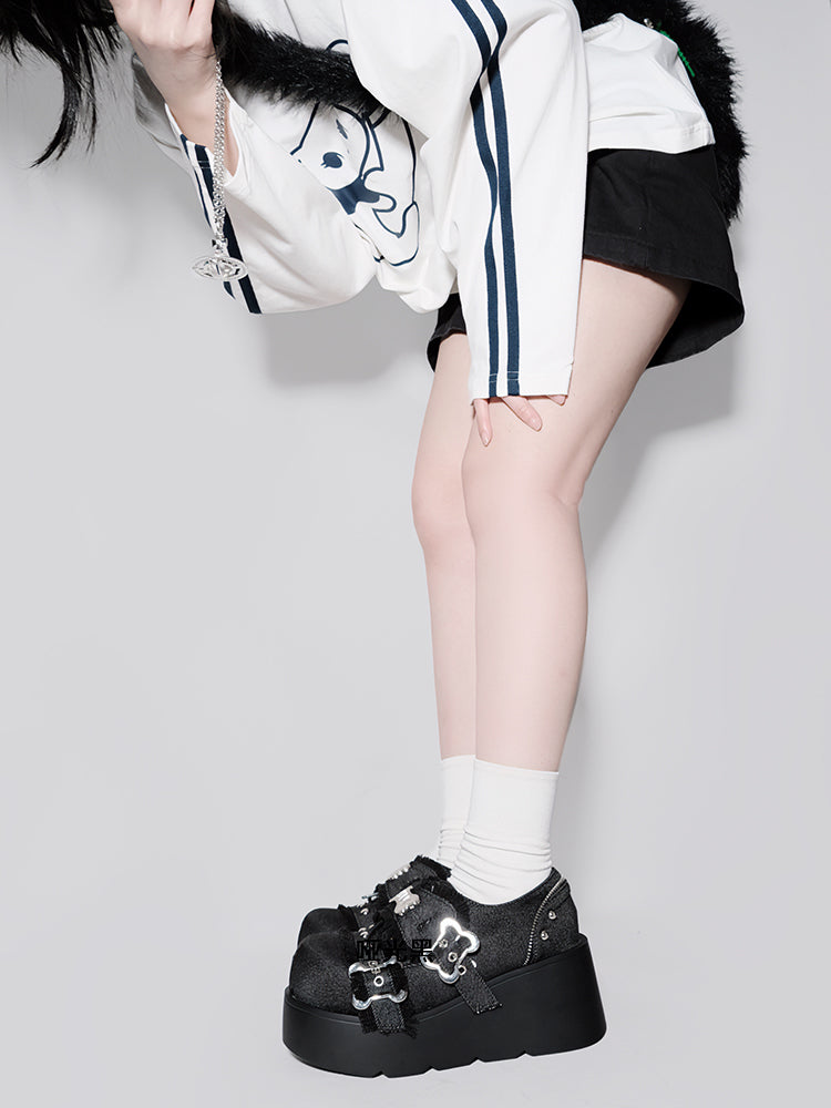 Toe Denim Shoes Puppy Platform Angel Punk Style Round