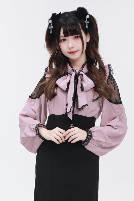 リボンショルダーブラウスレース