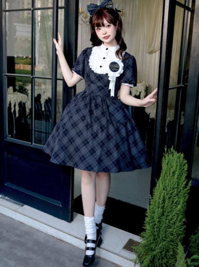 ドレスポックガールレトロガールチェックロリータ