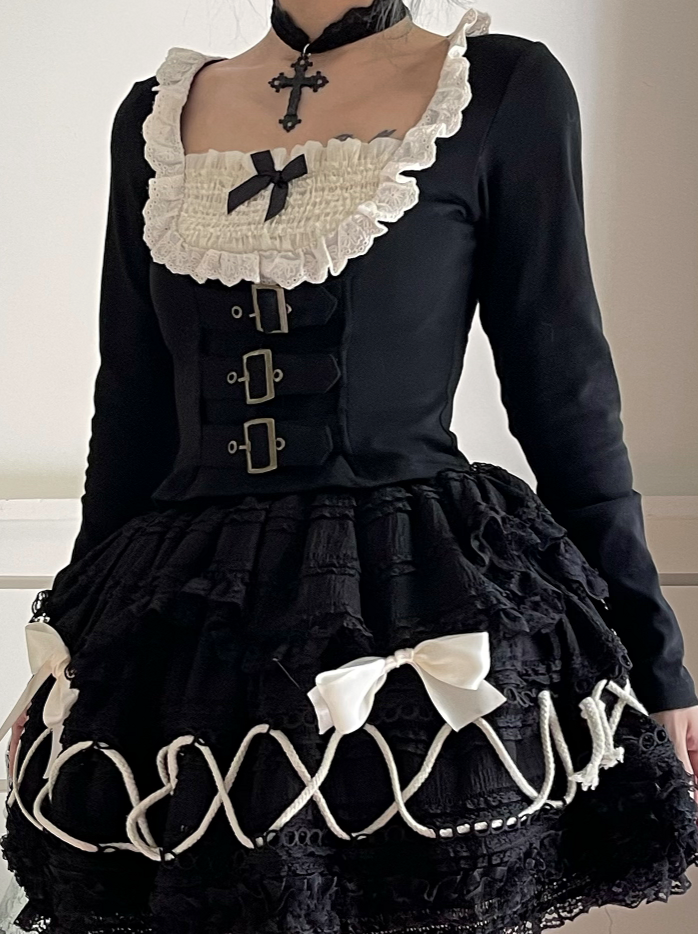 リボンフィットフェイクリベットトップツータイトピーススリム