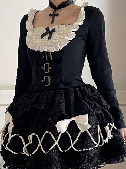 リボンフィットフェイクリベットトップツータイトピーススリム