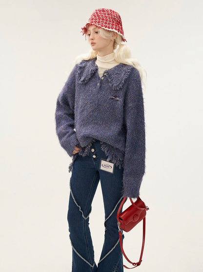 Tassel Line Retro Botan Polo Mixed Tops