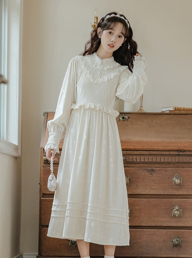 Ruffle Garden Dress Cardigan Flared Milk + Long