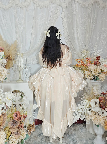 Plus Size French Girl Maxi Dress Heavy-Detail Bow Fairycore Style