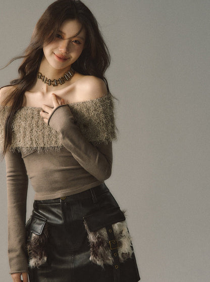 Schlankes One-Shoulder-Top aus Pelz