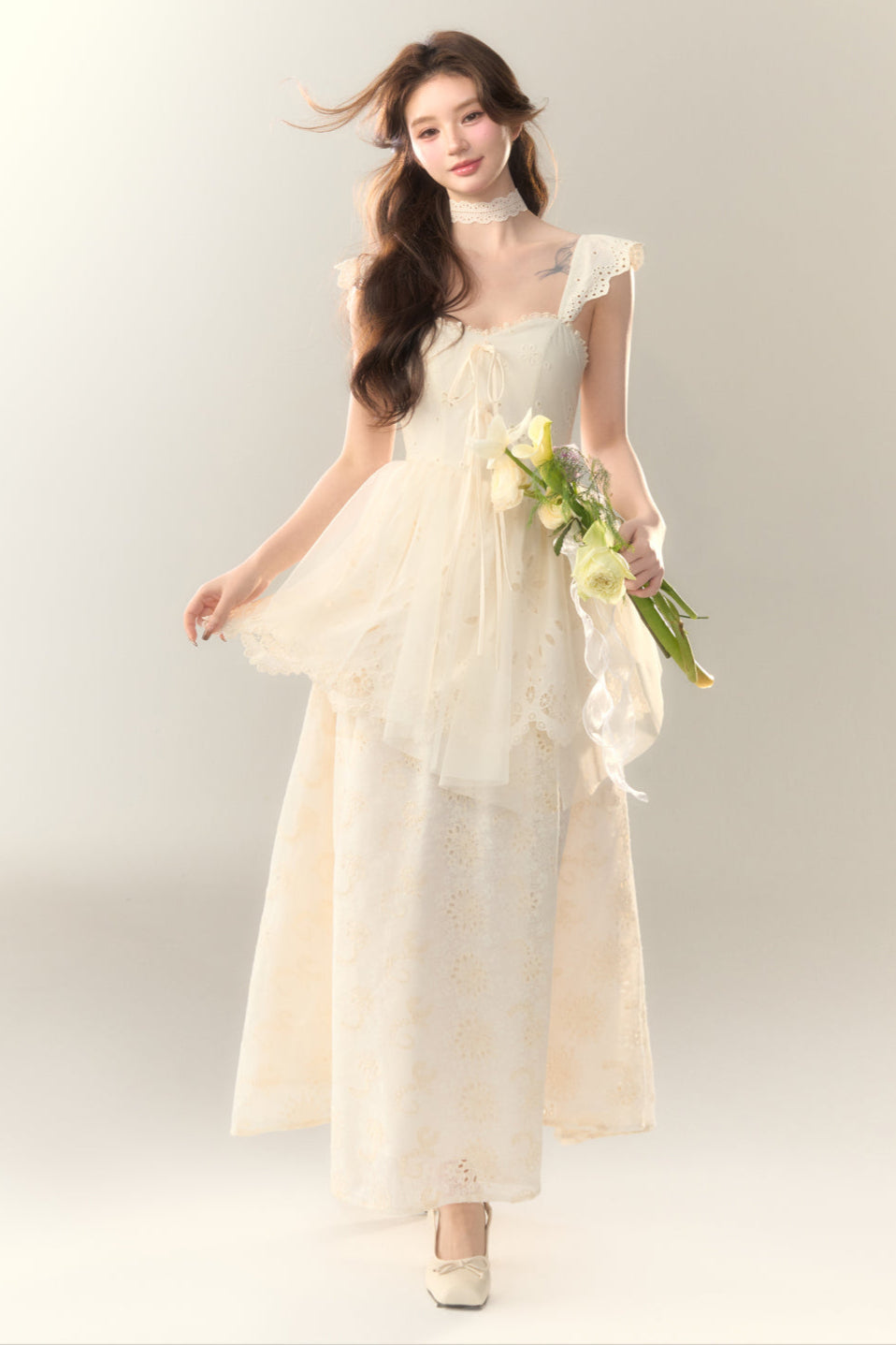 Stickereikleid Baumwolle Blume Weiß