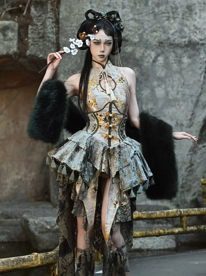 ディスクバックルタッセルフィッシュボーンチャイナウエストバンド