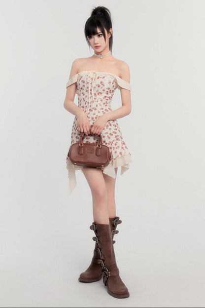 Off-Shoulder French Letter Kleid Flower Love