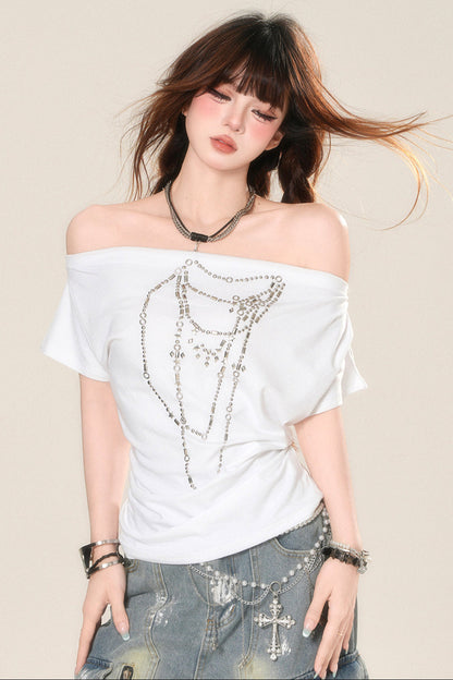 ドローストリングワンショルダーTシャツ