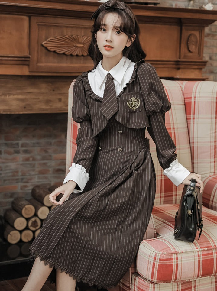 Kleid Schmal Mittel Gestreift Retro Lolita