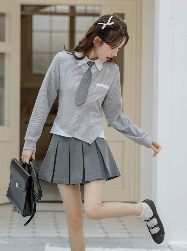 Asymmetrische College-Oberteile Retro Casual