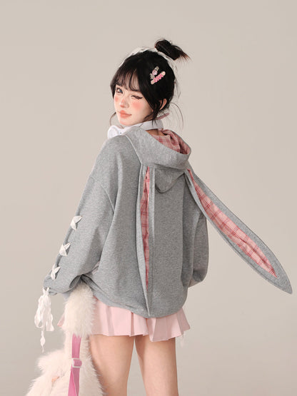 Lockerer Parka mit Kapuze und Schnürung im Armband-Design mit Hasenmotiv