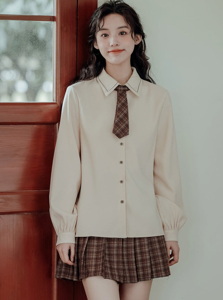 Vest College Skirt Colored Checked Knit Retro Shirt