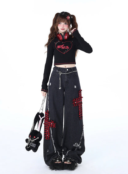 Hot Pin Fit Top Love Slim Print Mädchen Retro