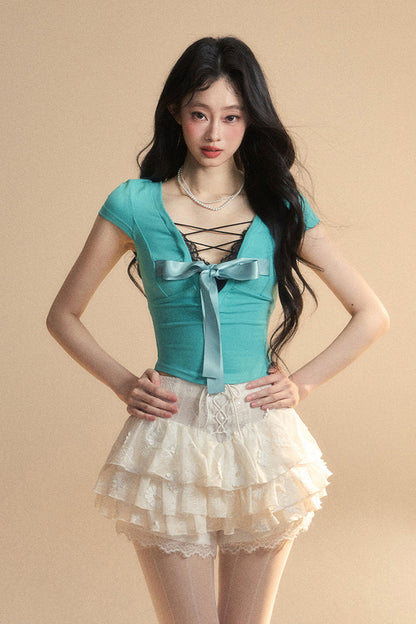 トップ予約 リボントリム レース シック クロップ