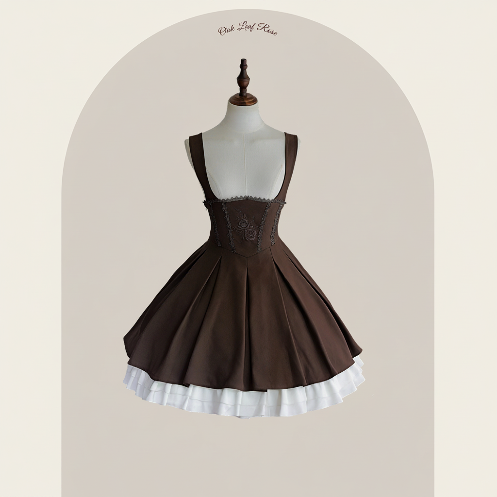 Oak Leaf Rose Autumn Winter Suit Set Embroidered Bustier