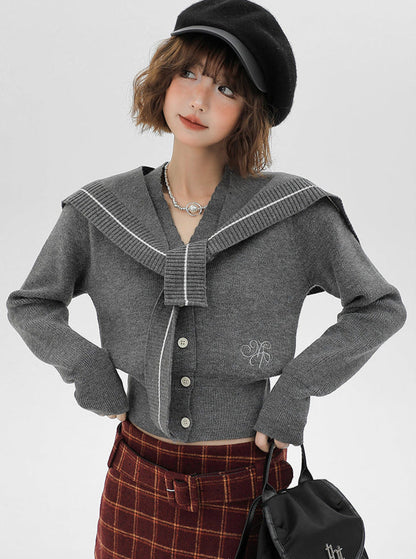 Jacket Retro College Cardigan Knit Sailor Collar Shawl Style