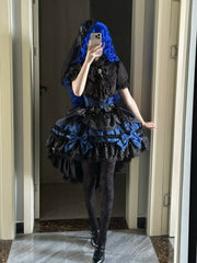 Blue Cross Spider Bow Gothic Lolita blouse and skirt styling