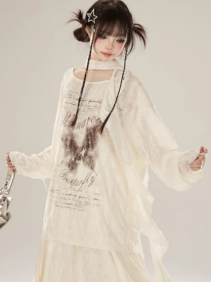 Rock Butterfly Anzug Bluse Style Waystrand Print + Top Swing