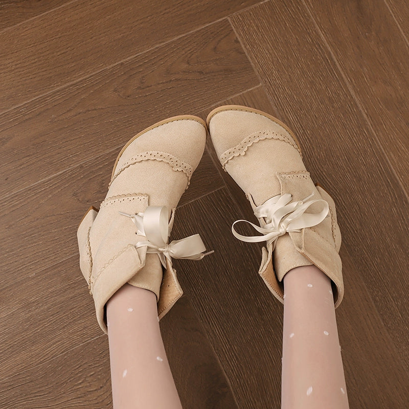 33-43 Lolita-Matching Round-Toe Block Heel Ankle Boots