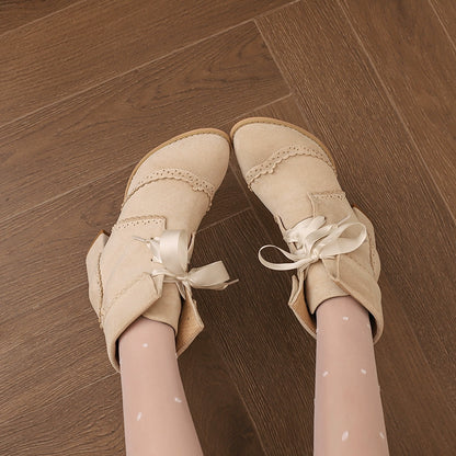 33-43 Lolita-Matching Round-Toe Block Heel Ankle Boots