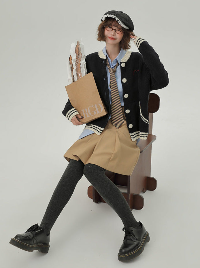 レイジーニットカーディガンカラーカレッジルーズスタンドスタイル