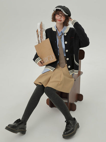 レイジーニットカーディガンカラーカレッジルーズスタンドスタイル