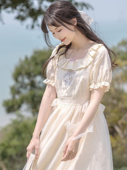 Ruffle Bow Double Dress Collar