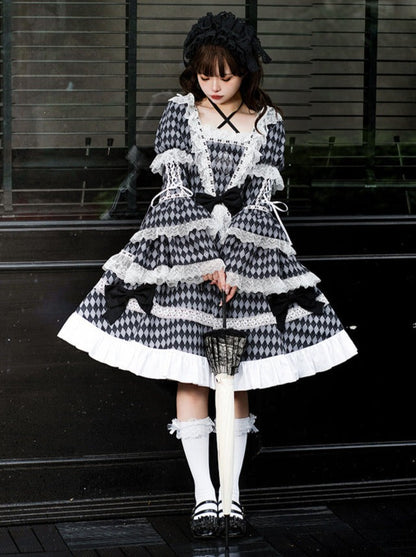 大きなチェックのロリータリボンドレス