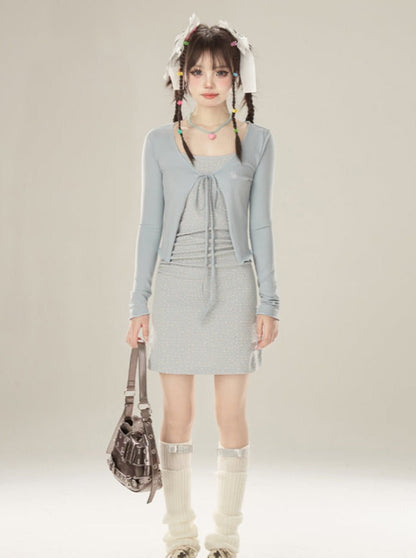 フレンチフローラルドレスカーディガンサスペンダーショート