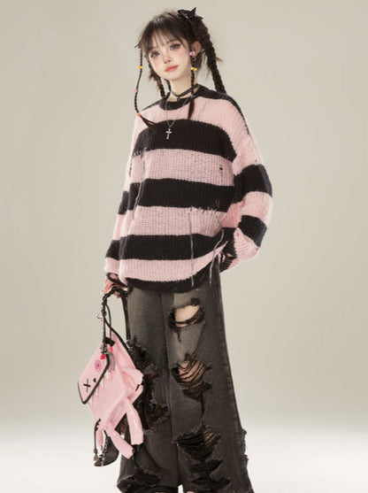 Rock Damage Knit Striped