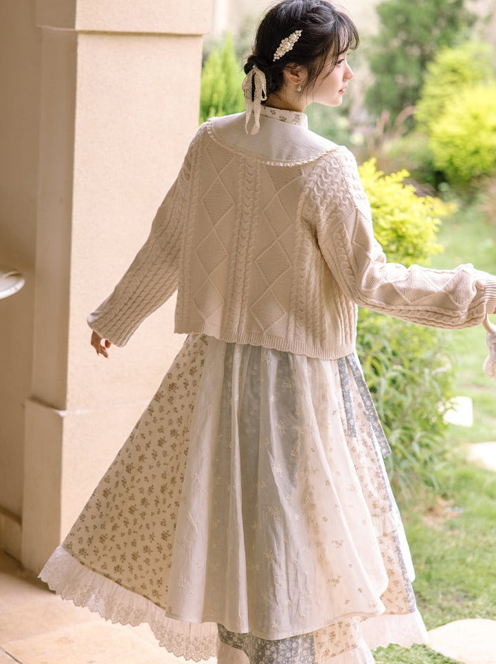 Sweater Collar Little Apron Dress + Faux Retro Flower