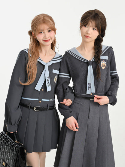 Collar Gray Top Dress Sailor + College Knit Sailor Style
