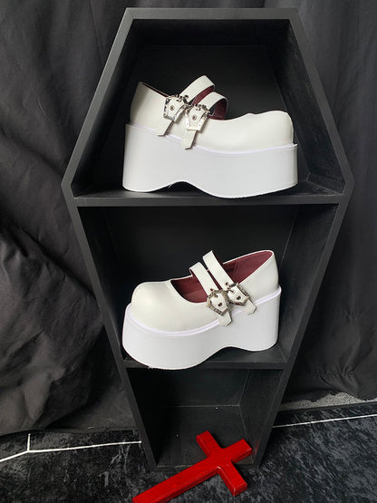 Gothic Round Retro Platform Toe Shoes Matte Punk Lace