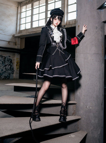 Armeerock Dunkel Asymmetrisch Militär + Uniform + Hemd Mantel