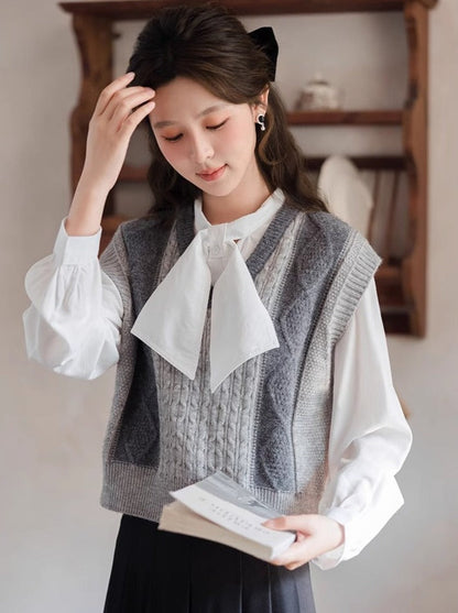 Vest Contrast Sweater Stripe V-Neck